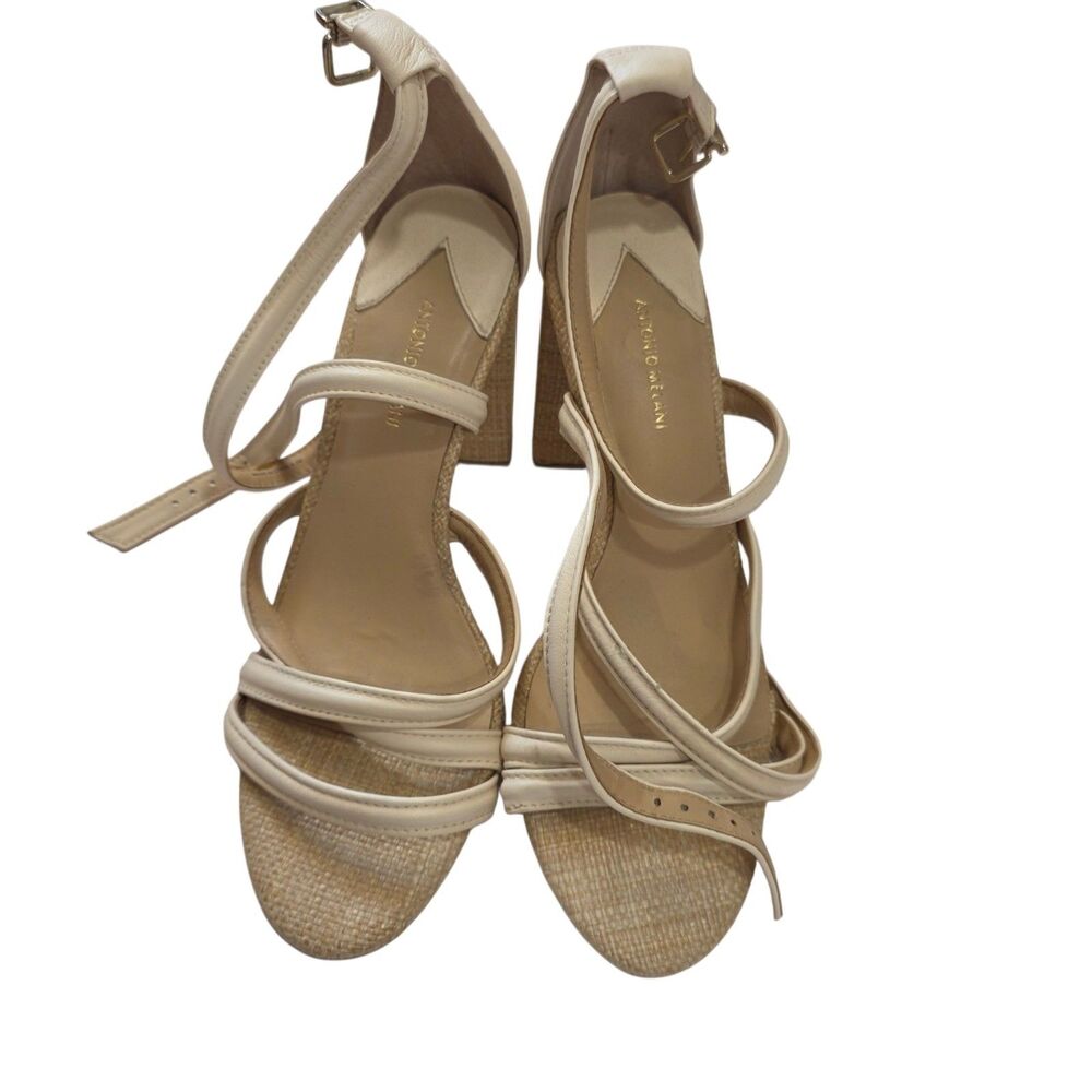 Antonio Melani Beige Leather‎ Strappy Block Heel Sandals Women's 9.5M